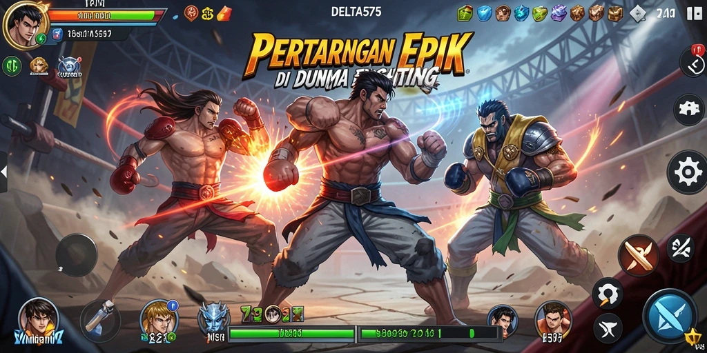 Tampilan dinamis dari gameplay pertarungan DELTA575 yang mendebarkan.